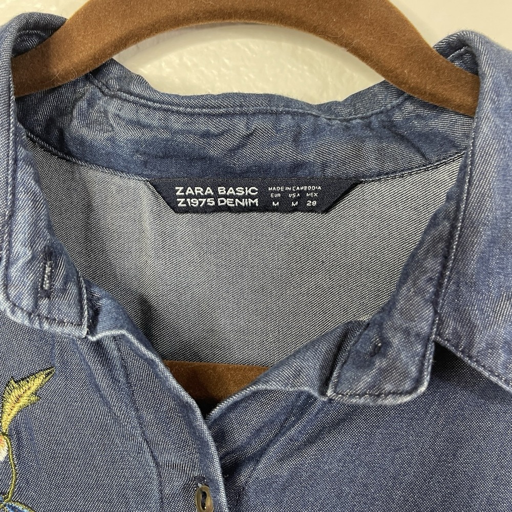 Zara‎ Oversized Batwing Denim Chambray Embroidered Tunic Women's Size M Western - Picture 4 of 10